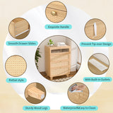 HPWLYO Rattan Dresser for Bedroom with LED Light, 4 Drawer Tall Rattan Dressers with Charging Station, Dressers Chests of Drawers,Bedroom Closet Dresser for Bedroom, Hallway,Entryway HPWLYO