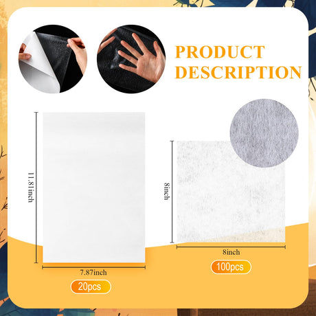 Colingmill 20 Pcs Double Sided Iron on Adhesive Sheets with Backing, Easy Iron on Patch, 100 Pcs Tear Away Machine Embroidery Stabilizer Backing for DIY Craft, Machine Embroidery and Hand Sewing Colingmill