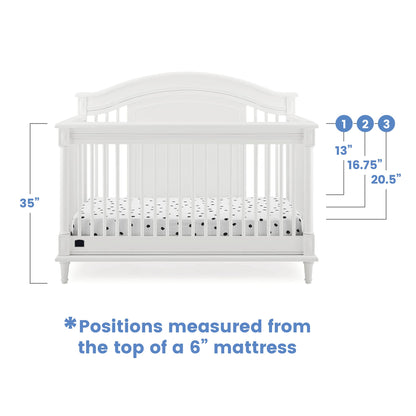 Delta Children Simmons Kids Juliette 6-in-1 Convertible Crib with Toddler Rail, Greenguard Gold Certified, Bianca White