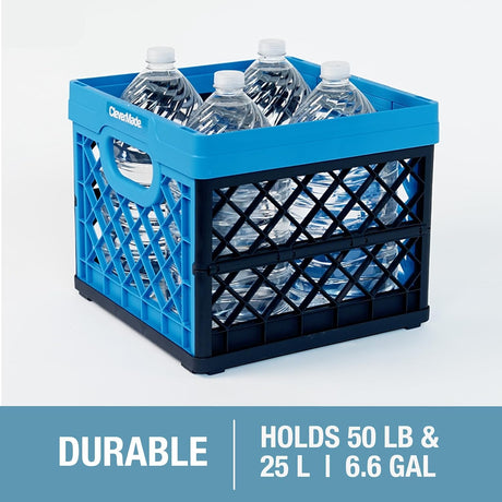 CleverMade Collapsible Milk Crate, Obsidian, 1PK - 25L (6 Gal) Stackable Storage Bins, Holds 50lbs Per Bin - Clevercrates are Heavy Duty, Plastic Collapsible Storage Crate for Multi Purposes CleverMade