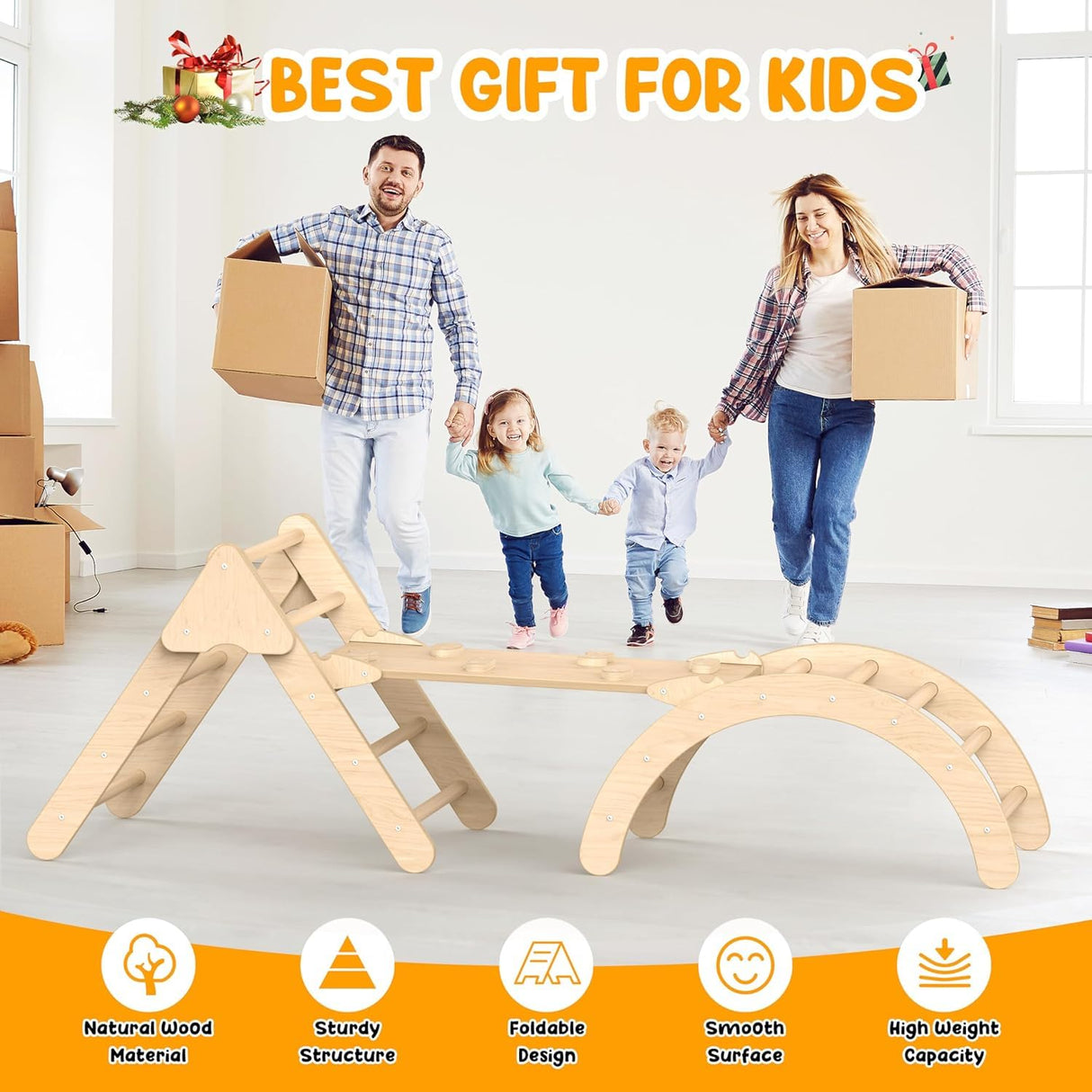 Zupemo Toddler Climbing Toys, Montessori Pikler Triangle Set for Toddlers Inside, Foldable Climbing Set with Arch Ramp, Triangle Climber, Rock Climber, Slide, Rocker, Wooden Pikler Triangle Gym Indoor Zupemo