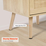 VEVOR Rattan Nightstand, Boho Bedside Table with 2 Drawers, Rattan End Table Nightstand with Solid Wood Legs, Rattan Bedside Table with Charging Station, for Bedroom, Study & Living Room VEVOR