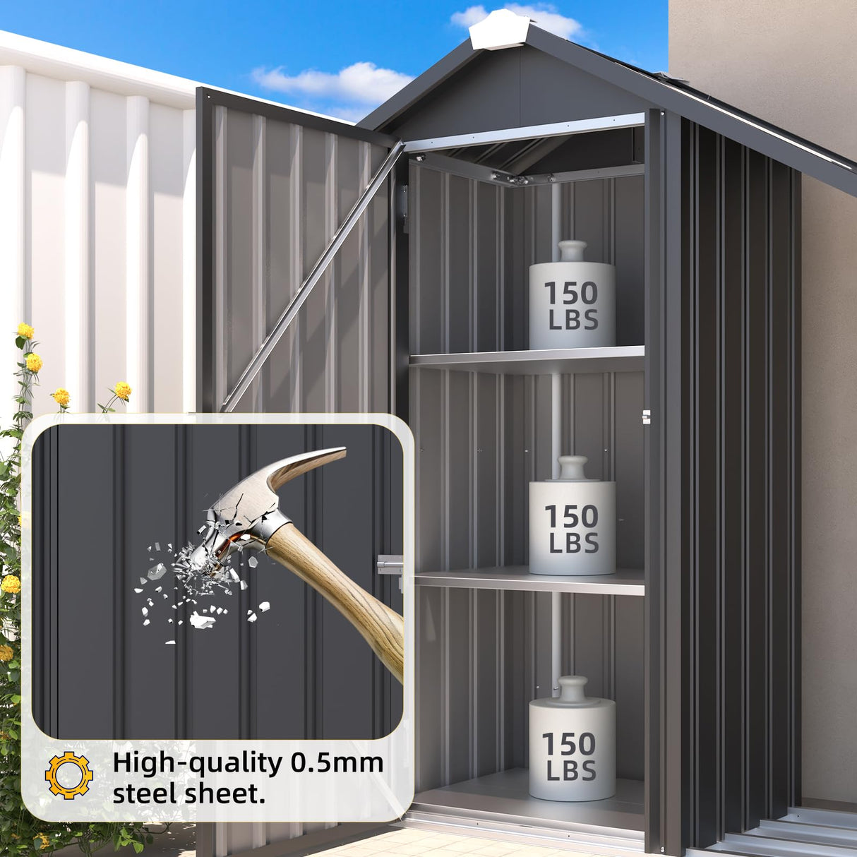 AECOJOY Outdoor Storage Cabinet Waterproof with Shelves and Lean to Open-Sided Firewood Racks, Vertical Tall Garden Storage Sheds, Garden Sheds & Outdoor Storage Cabinet Weatherproof for Patio AECOJOY