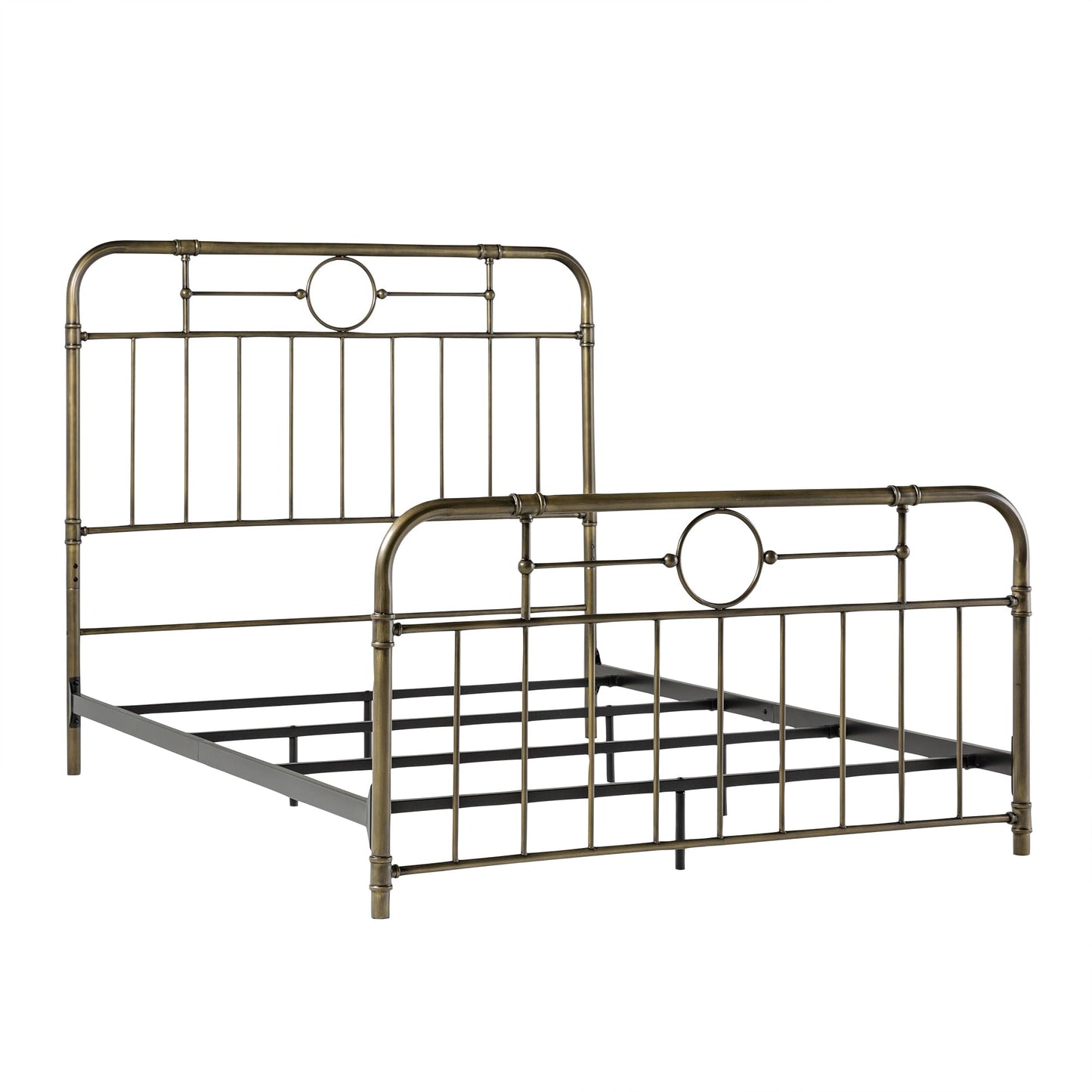 Vintage Bohemian Queen Bed Frame with Metal Iron Pipe Design in Bronze - WoodArtSupply