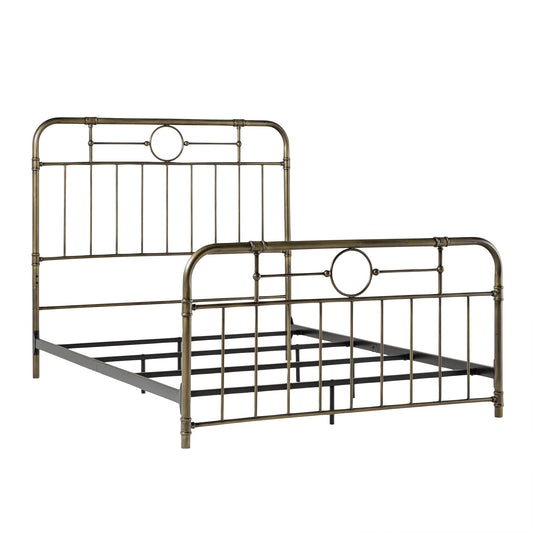 Vintage Bohemian Queen Bed Frame with Metal Iron Pipe Design in Bronze