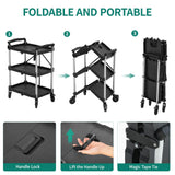 YITAHOME Folding Utility Service Cart, 350LBS 3 Tier Foldable Cart with Wheels Collapsible Cart on Wheels with 360°Swivel Wheels (2 with Brakes), Portable Cart for Home Garage Restaurant Office YITAHOME