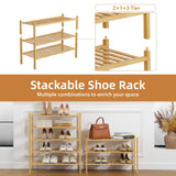 Buymoth 3 Tier Bamboo Shoe Rack Storage Organizer for Closet, Multifunctional Stackable Free Standing Shoe Shelf Organizer for Small Space,Entryway, Hallway, Bathroom 27"x11"x19" (Natural, 3 Tier) Buymoth