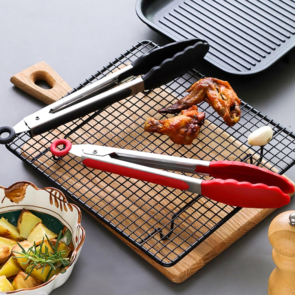 Kitchen Tongs with Silicone Tips - ForTomorrow Set of 5, 7 9 Inch Premium Silicone Tipped Tongs for Cooking Heat Resistant, Serving Food, BBQ ForTomorrow