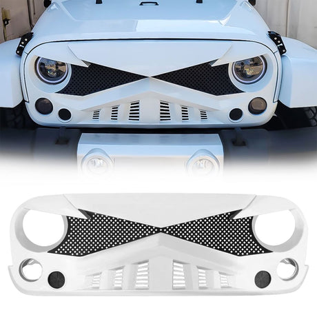 AMERICAN MODIFIED Hawke Front Grille Cover Compatible with Jeep Wrangler, JK/JKU, Rubicon, and Sahara Sport 2007 to 2018 Models, White AM AMERICAN MODIFIED