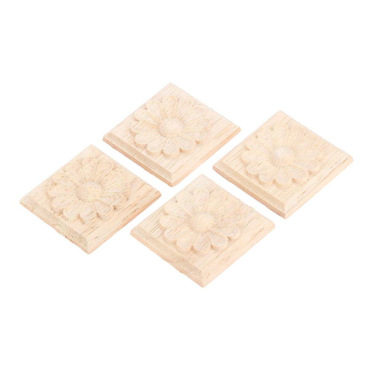 MUXSAM Wooden Carved Appliques Onlays, 4-Pack Unpainted Solid Wood Square Carvings Decals for Cabinet Dresser Cupboard Mirrors Walls Doors Closet MUXSAM