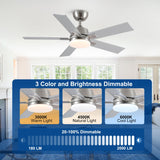 42 Inch Ceiling Fans with Lights and Remote, Brushed Nickel Ceiling Fan, 6 Speed Reversible DC Motor, 3CCT Dimmable LED, Modern Design for Bedroom, Living Room & Covered Outdoor,Includes Downrod Rayqueen