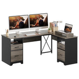 Bestier L Shaped Desk with 4 Drawers, 63" x 47" Executive Desk with Open Storage & Monitor Stand, Corner Desk with 2 File Drawers & Modesty Panel for Home Office, Gray Bestier