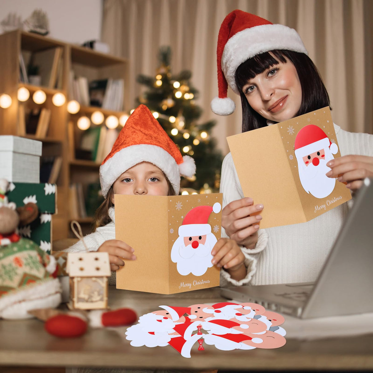 Dispowreath 24 Pcs DIY Christmas Card Making Kits with Envelopes DIY Christmas Craft Make Your Own Santa Claus Greeting Card Making Supplies for Holiday Xmas Party Decoration Favor Dispowreath