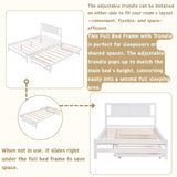 MERITLINE Full Size Bed Frame with Headboard,Wood Full Bed with Adjustable Trundle Bed, Extendable Bed Frame to 2 Beds for Kids Teens Adults (White) MERITLINE