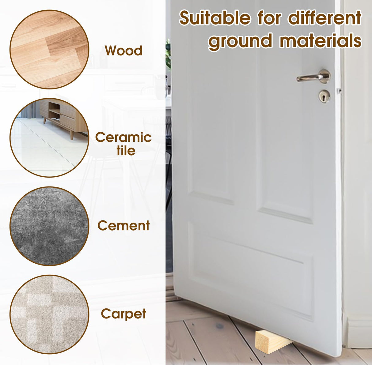 4 Pcs Wooden Door Stop Stopper Solid Non-Slip Doorstop Shims Triangle Wood Block Security Door Stopper Fit for Bottom of Door On Tile, Concrete, Carpet, Wooden Floor salbsever