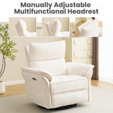 Rhevoy Oversized Power Recliner Chair Swivel Glider with Massage and Heat, Rocker Nursery Recliner for Adults with Adjustable Headrest, 26" Extra Wide Nursery Chair with Overstuffed Armrest,White Rhevoy