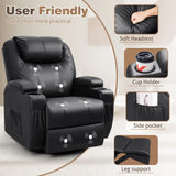 Recliner Chair, 360° Swivel Rocker Chair for Adults, Rocking Recliner Chair with Massage, Comfy Single Sofa with Side Pockets Cup Holders for Living Room, Bedroom, Nursery (Leather, Black) Furmax