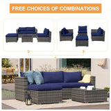 Super Patio Outdoor Patio Furniture Set, 5 Piece PE Wicker Outdoor Sectional Sofa Set, Rattan Patio Conversation Set with Cushions and Coffee Table for Garden, Backyard, Porch, Navy Blue Super Patio