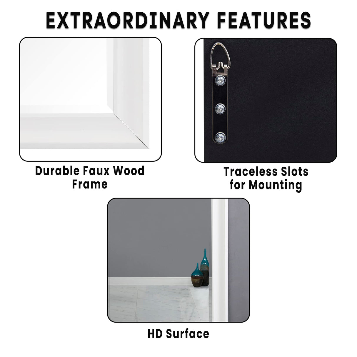 Classy Full Length White Wood Mirror – Standing or Wall Mounted | Rust-Resistant Coating | Ideal Full Body Dressing Mirror for Bedroom, Living Room, Beach Décor – Durable, Shatterproof Design Naomi Home