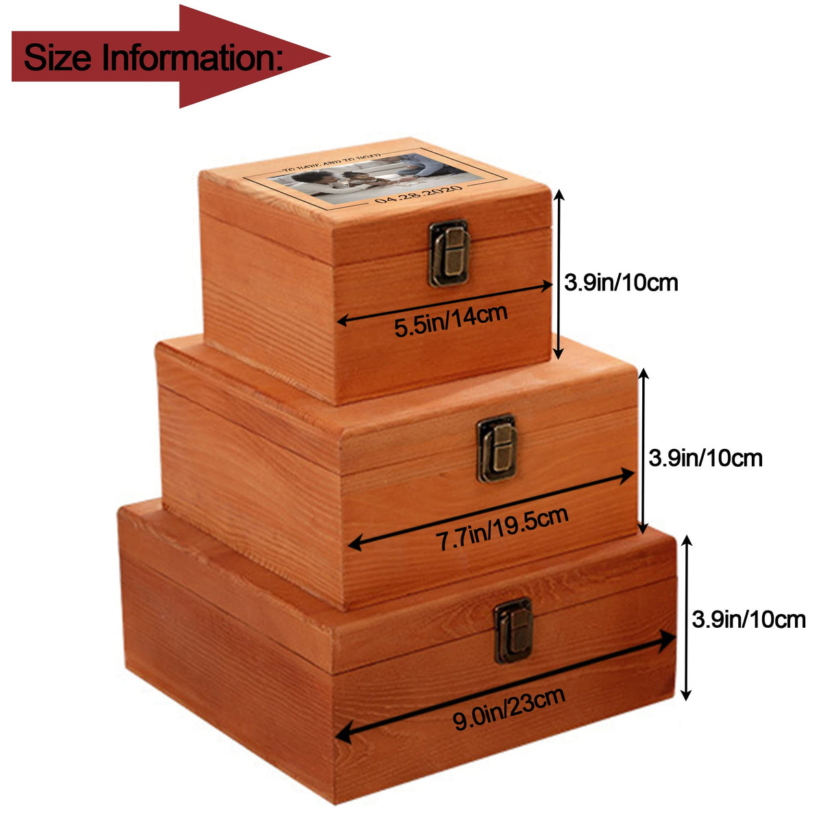 Cooayyaooc Personalized Memory Box with Photo & Text Custom Wooden Keepsake Box with Lids Wood Storage Box Customized Picture, Gifts for Wedding Cooayyaooc