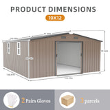 KEIKI 10'x12' Outdoor Storage Shed, Brown Metal Garden Shed with 2 Doors & 2 Windows, Heavy-Duty Steel Construction, Perfect for Patio Storage, Trash Cans, Chicken Coop, Includes Foundation Kit- Brown KEIKI