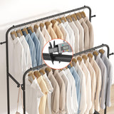 Laiensia Double Rods Garment Rack with Wheels, Clothing Rack for Hanging Clothes,4 Hooks, Multi-functional Bedroom Clothes Rack, Black Laiensia
