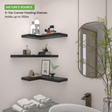 NATURE'S SOURCE Corner Floating Shelves with Invisible Brackets, Corner Shelves Wall Mounted Set of 3, Bedroom Bathroom Kitchen Living Room Office- Gothic Style 17" x 6" (Black) NATURE'S SOURCE