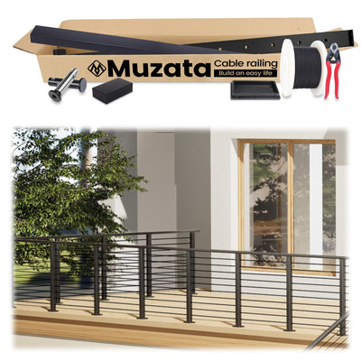 Muzata 19'6"-26' Complete Black Cable Railing Kit 36 Inch Cable Railing System for Decks with Post Handrail Length Adjustable Easy DIY with User Guide Complete Set RCS2 BH4S