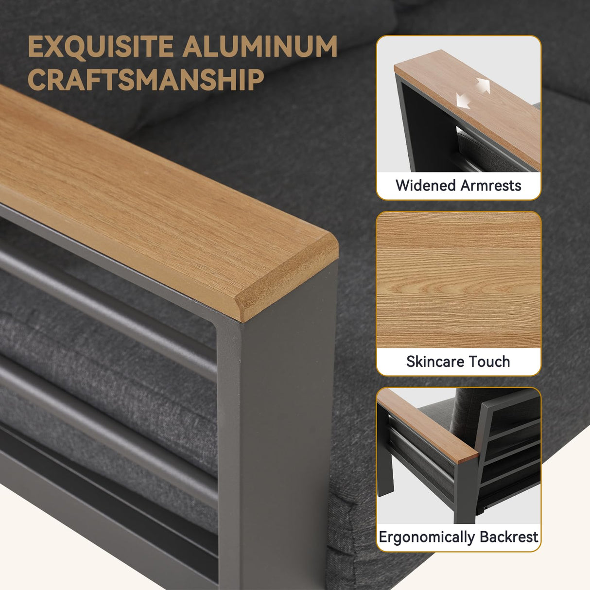 Aluminum Outdoor Patio Furniture Set, 5 Seats Outdoor Sectional with Coffee Table (3-Seater and 2 Single Seats) Aoxun