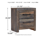 Signature Design by Ashley Drystan Rustic Industrial 2 Drawer Nightstand with 2 Slim-Profile USB Charging Stations, Weatherworn Brown Signature Design by Ashley
