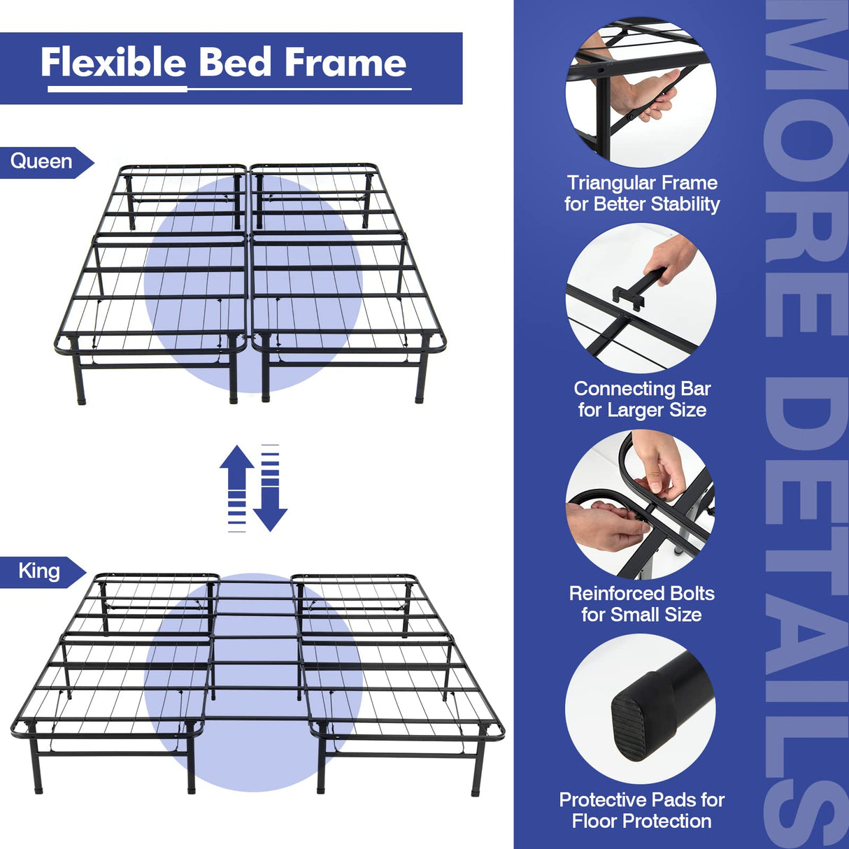 Giantex Folding Bed Frame, Queen/King Size Portable Bed Base for Kids, Teens & Adults, Tool-Free Assembly, No Box Spring Needed, 660 LBS Capacity, Steel Platform Bed Giantex