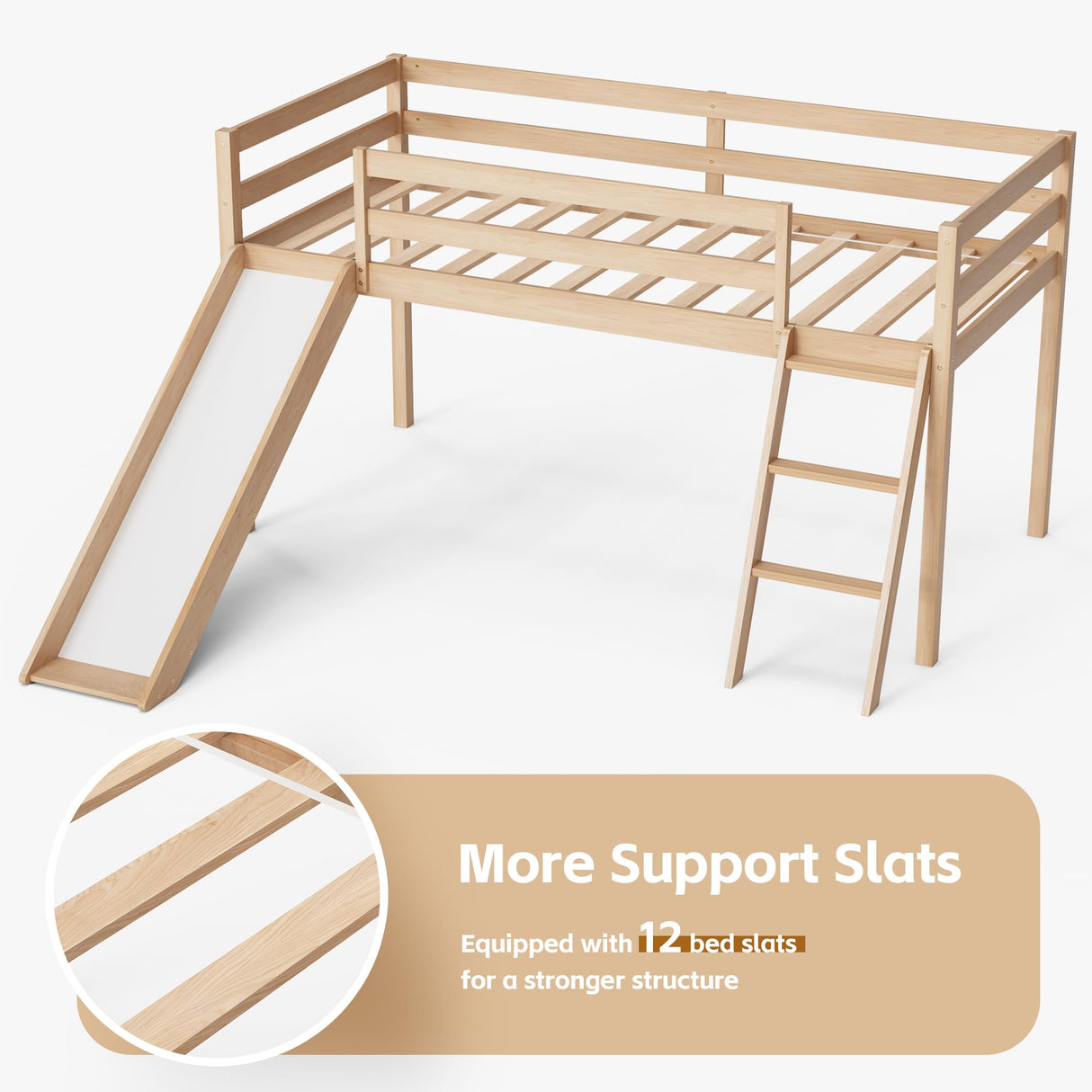 TOLEAD Twin Low Loft Bed with Interchangeable Slide and Ladder for Kids TOLEAD