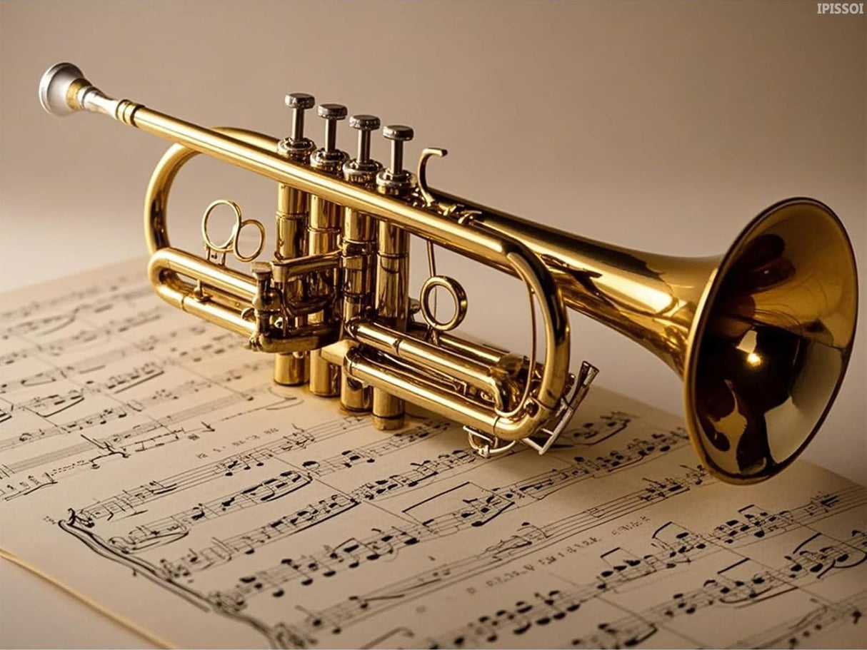 Trumpet with Music Notes Diamond Art 5D Diamond Painting DIY Kits Full Round Drill Bead Gem by Number Mosaic Embroidery Arts and Crafts for Living Room Home Wall Decor 12x16 inch IPISSOI