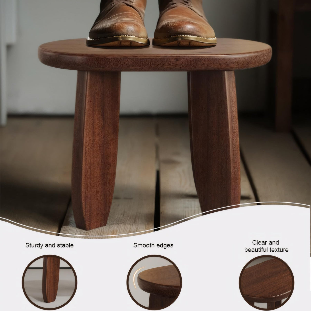 Walnut Finish Full Wood Stool 400 Pound Non-Slip Stable Outdoor Garden Stool Clover Stepstool Oval Wooden Stool for Living Room Balcony Kitchen Generic