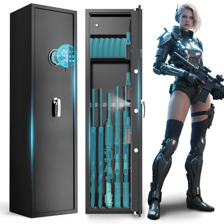 Emasme 5 Gun Safes for Home Rifle and Pistols, Rifle Gun Safe with a Storage Box, Shotgun Safe Without Assembly Required Gun Safe Quick Access, Gun Cabinet with Removable Shelf, Dual Alarm System Emasme