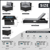 BULEXYARD 11 Piece Large High Back Outdoor Patio Furniture Sets with Firepit and Loungers, Cozy Extra Deep Wide Seating Sectional Conversation Couch Backyard Sitting Sets, Grey Wicker & Gray Cushion BULEXYARD