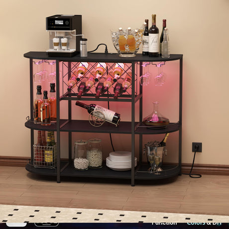 ZOPEND Wine Cabinet Coffee Table with Power Socket and LED Light, Three Tiers Coffee Bar Table Wine Rack Liqour Bar with Large Storage for Home Kitchen (Black) ZOPEND