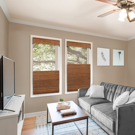 CHICOLOGY Top Down Bottom Up Cordless Bamboo Blinds, Bamboo Blinds, Roman Window Shade, Window Shade Roman, Patio Blinds and Shades, Porch Shades Outdoor Roll Up, Frost, 27" W X 64" H CHICOLOGY