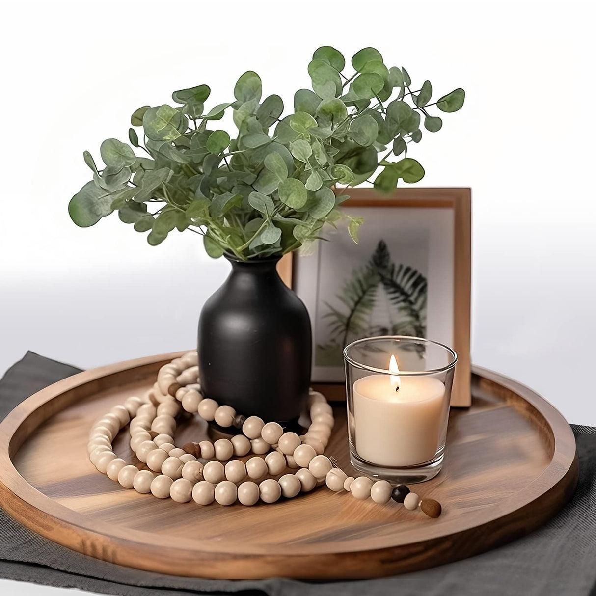 Round Wood Tray Made of Acacia Wood,Decorative Tray for Kitchen Dining Room Table Wood Tray for Home Decor Coffee Table Tray for Coffee Table and Home Decor ELTNEGSA