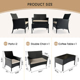 Peacabo 4 Piece Patio Furniture Set Sectional Table Chair, Wicker Sofa with Armrest Chair Loveseat and Rattan Side Table, Outdoor Conversation Sets for Garden Lawn Pool or Backyard, Coffee/Beige Peacabo