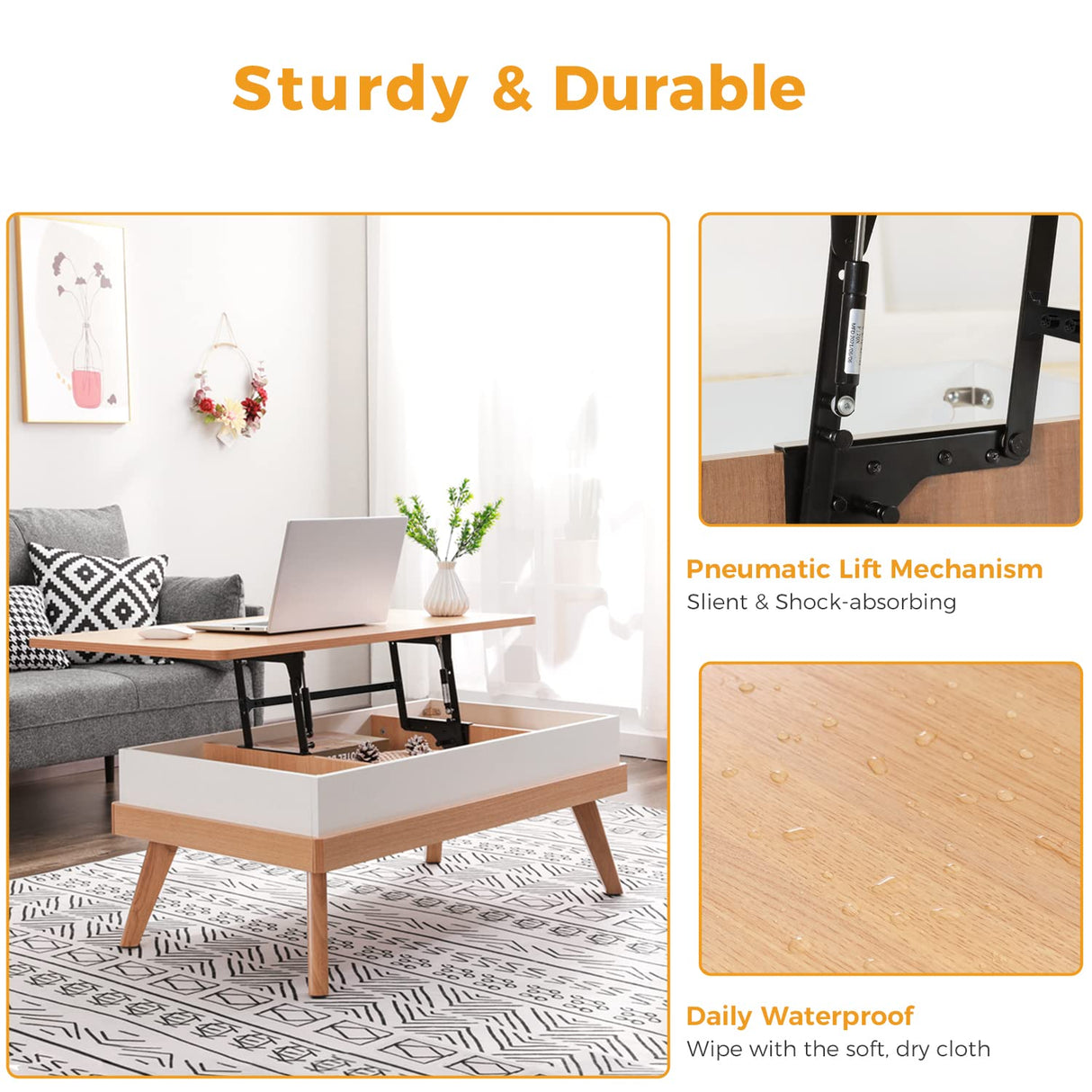 Bidiso Lift Top Coffee Center Table with Hidden Storage Compartment, Easy-to-Assembly , Dining Table for Living Room Reception/Home Office, Oak Bidiso