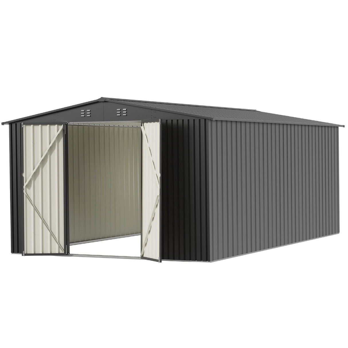 EASYHAWK 10 x 14 FT Outdoor Storage Shed, Metal Waterproof Storage Shed Steel Utility Garden Tool Shed with Door & Lock Outdoor Storage,All-Weather Shelter for Bike, Gardening Tools, Lawn Mowers EASYHAWK