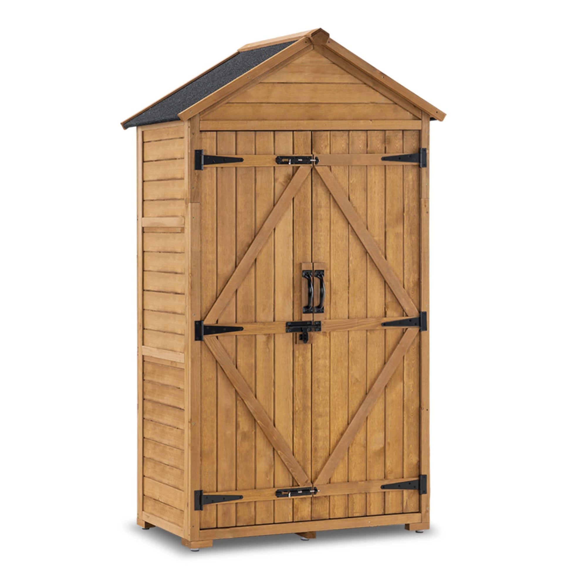 MCombo Outdoor Storage Cabinet, Garden Wood Tool Shed, Outside Wooden Shed Closet with Shelves and Latch for Yard, Patio, Deck and Porch 1000 Natural - WoodArtSupply