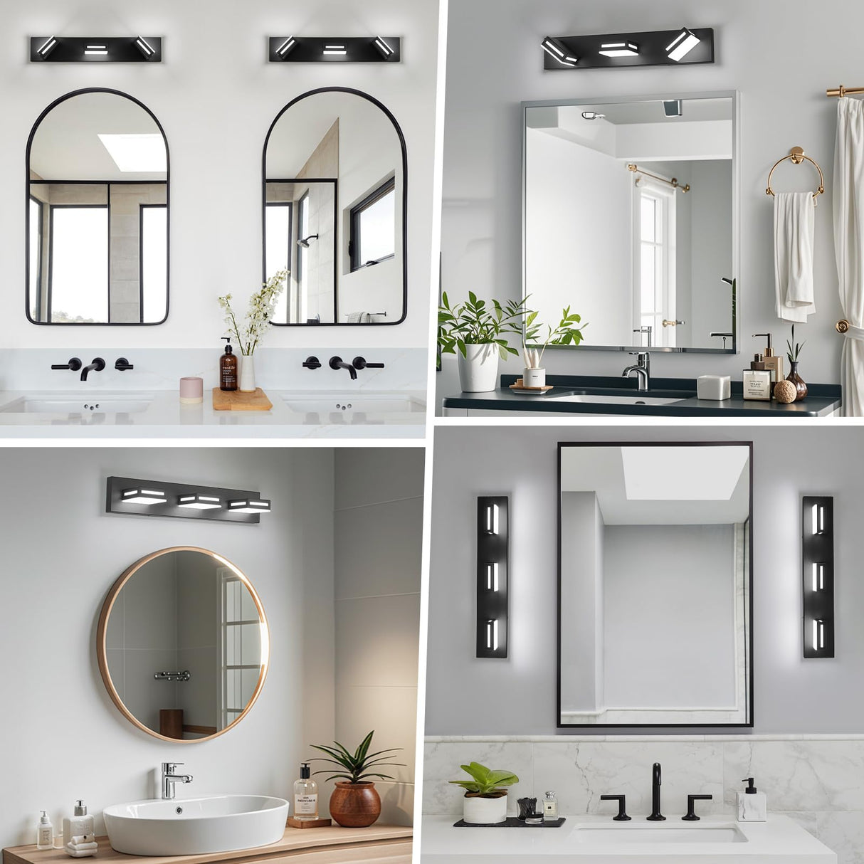 Donrao LED Modern Bathroom Vanity Light Fixtures (3-Light, 24-Inch), Acrylic Matte Black Bathroom Wall Lighting Fixtures Over Mirror (Cool White 6000K) with Rotatable Vanity Lights Heads Donrao