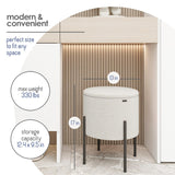 STORAGEBUD Round Ottoman with Storage, Boucle Storage Ottoman, Foot Stool Ottoman, Makeup Vanity Stool, Small Ottoman Foot Rest, Modern Ottomans for Living Room and Bedroom, White STORAGEBUD