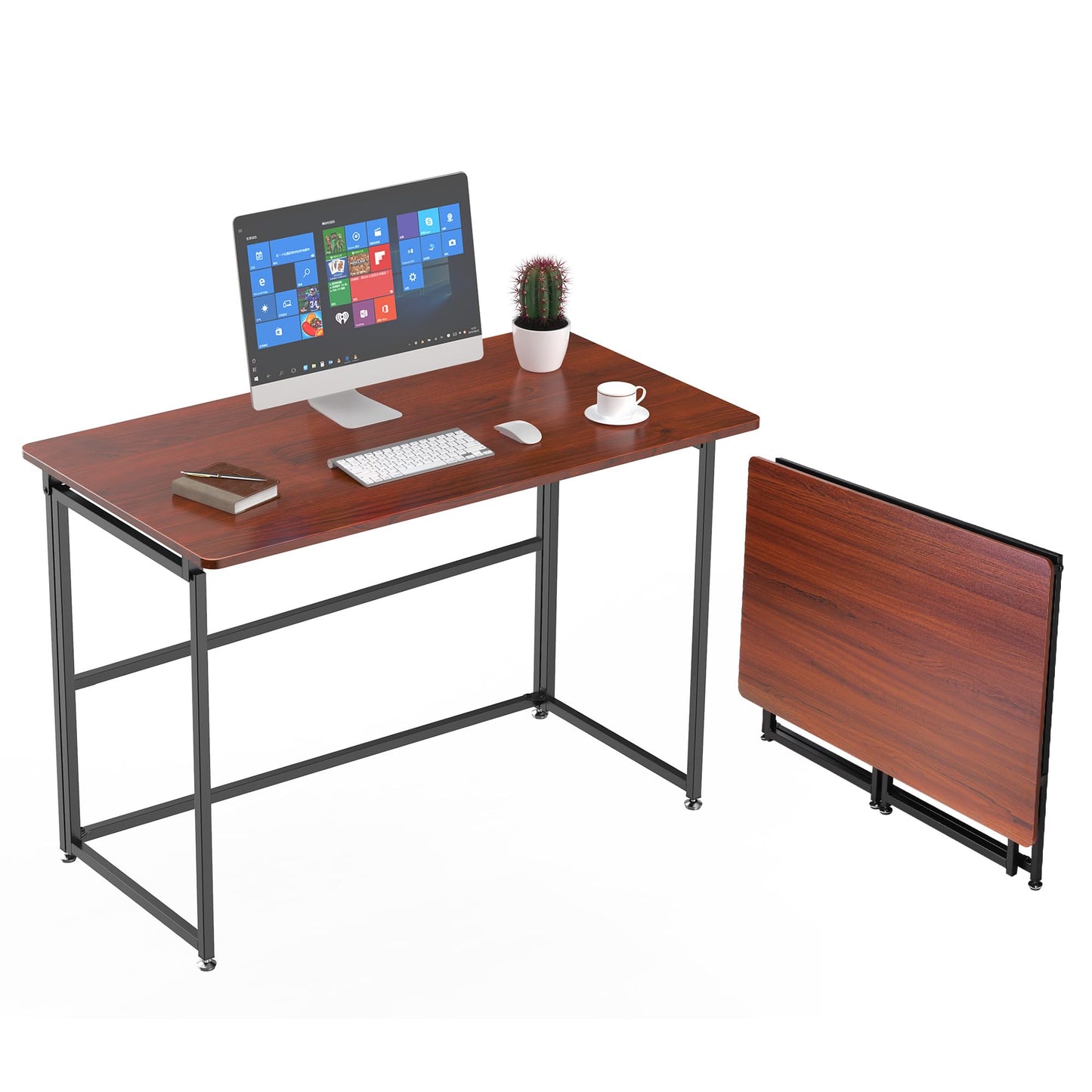 Eureka Ergonomic Folding Computer Desk, No Assembly Tables, 43" Foldable Desk for Work Study Desk Gaming Desk Small Desk to Save Space Home Office PC Desk Writing Student, Adjustable, Cherry - WoodArtSupply