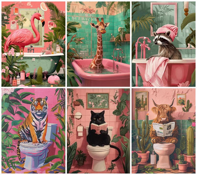 Animals Paint by Numbers Kit for Adults,Cat Cow Tiger Flamingo Giraffe Raccoon Adults' Paint-by-Number Kits for Beginner Acrylic On Canvas DIY Oil Painting Kit for Gift Home Wall Decor 12x16 Inch