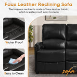 IPKIG Black 3 Seater Modern Loveseat Recliner Sofa - Manual Reclining Loveseat with Flipped Backrest Console, Side Pocket, Faux Leather Double Recliner Love Seat for Living Room & RV (Black, 3 Seater) IPKIG