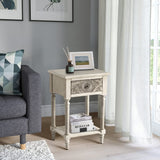 COSIEST Vintage Nightstand, MDF 2-Tier Bedside Table, Wood Accent End Table with Storage Drawer and Open Display Shelf for Bedroom Living Room COSIEST