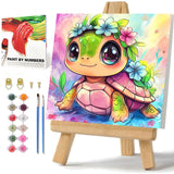 hkejoi Turtle Paint by Numbers Kit for Kids Age 8-12, Turtle Paint by Numbers Framed Flowers Paint by Number with Frame, Framed Paint by Number Kits on Canvas with Box 9.84x9.84 inch hkejoi